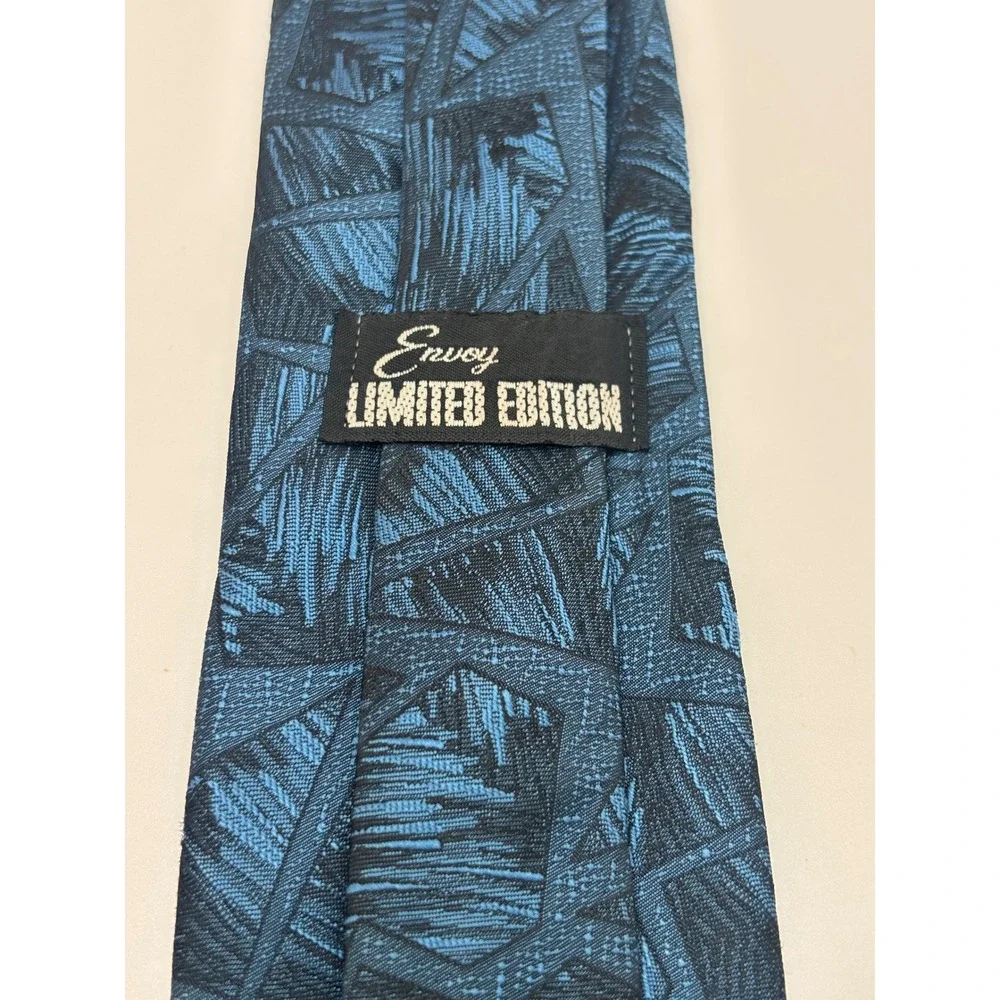 Envoy Limited Edition Mens Necktie Navy Teal Blue Geometric Abstract Woven Tie